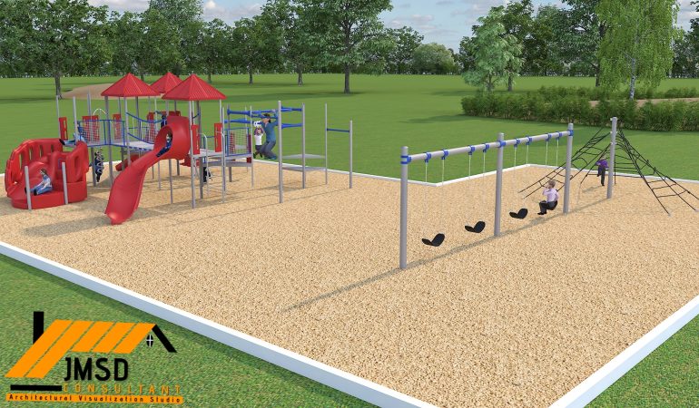 3D Rendering for School playground area with equipment project in Colorado Springs, Colorado