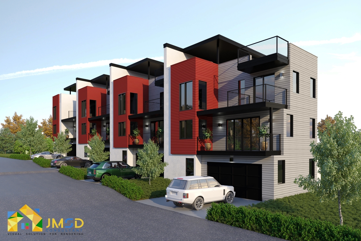 Street View Modern Bungalow Homes Rendering Denver Colorado