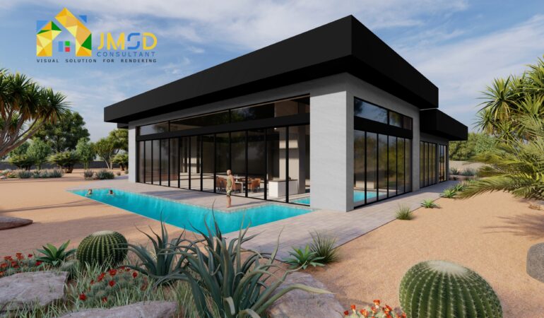 3D Exterior Rendering with Landscape in San Jose California